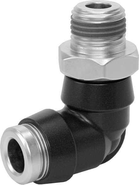 Yüksek Basınçlı D.O.T. Bas-Bağlan Tipi Bağlantı Elemanı, 90 Derece Döner Dirsek, 1/4" Boru Dış Çapı x 1/8 NPT Erkek için