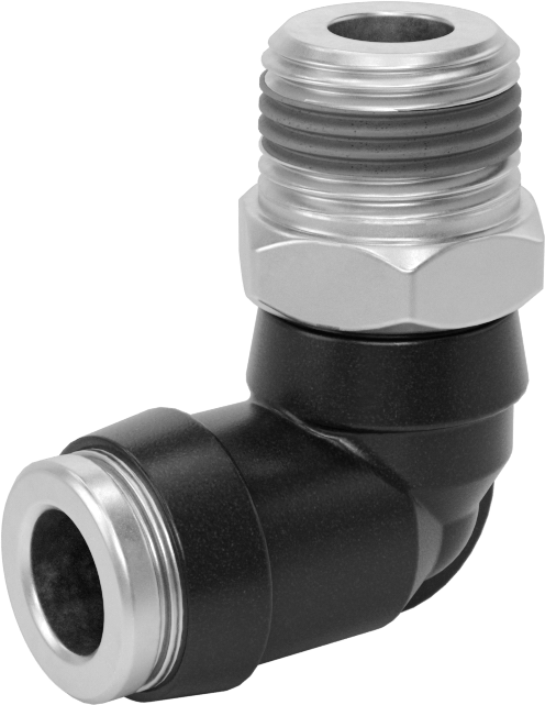 Yüksek Basınçlı D.O.T. Bas-Bağlan Tipi Bağlantı Elemanı, 90 Derece Döner Dirsek, 3/8" Boru Dış Çapı x 3/8 NPT Erkek için