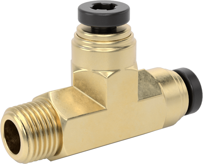 Yüksek Basınçlı D.O.T. Bas-Bağlan Tipi Bağlantı Elemanı, Dik Açı T, 5/32" Boru Dış Çapı x 1/8 NPT Erkek