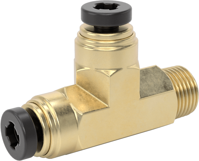 Yüksek Basınçlı D.O.T. Bas-Bağlan Tipi Bağlantı Elemanı, Dik Açı T, 5/32" Boru Dış Çapı x 1/8 NPT Erkek