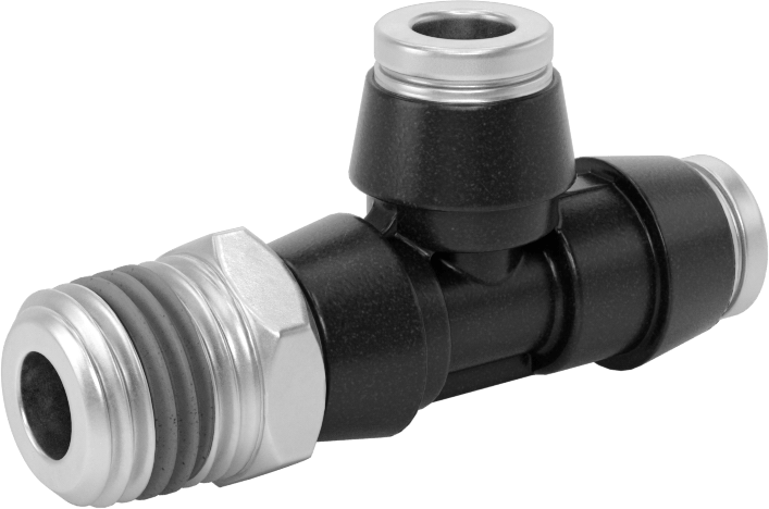 Yüksek Basınçlı D.O.T. Bas-Bağlan Tipi Bağlantı Elemanı, Dik Açı T, 1/4" Boru Dış Çapı x 1/4 NPT Erkek için