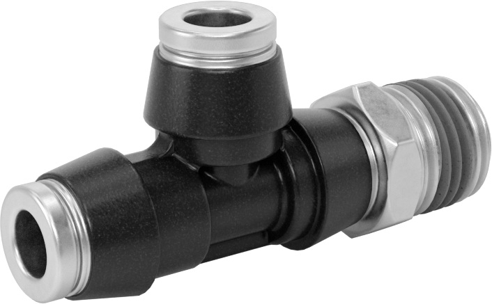 Yüksek Basınçlı D.O.T. Bas-Bağlan Tipi Bağlantı Elemanı, Dik Açı T, 1/4" Boru Dış Çapı x 1/4 NPT Erkek için