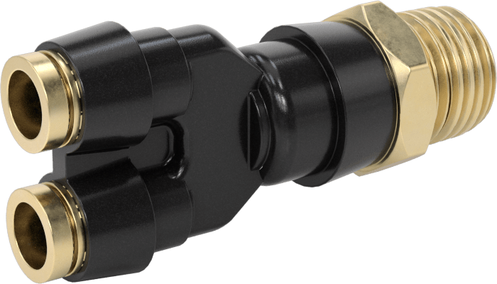 Yüksek Basınçlı D.O.T. Bas-Bağlan Tipi Bağlantı Elemanı, Y-Adaptör, 1/4" Boru Dış Çapı x 1/4 NPT Erkek için