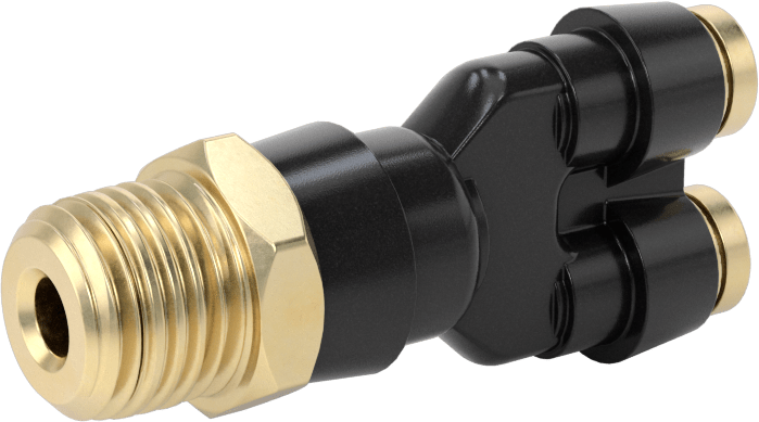 Yüksek Basınçlı D.O.T. Bas-Bağlan Tipi Bağlantı Elemanı, Y-Adaptör, 1/4" Boru Dış Çapı x 1/4 NPT Erkek için