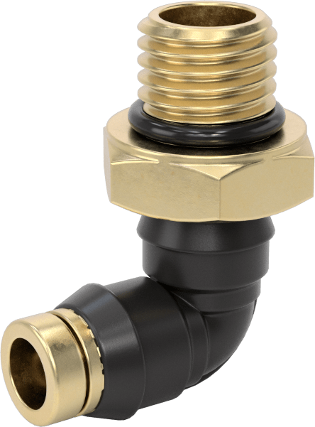 Yüksek Basınçlı D.O.T. Bas-Bağlan Tipi Bağlantı Elemanı, 1/4" Dış Çaplı Boru için 90 Derece Dirsek Adaptörü, M12 x 1,5 mm Erkek