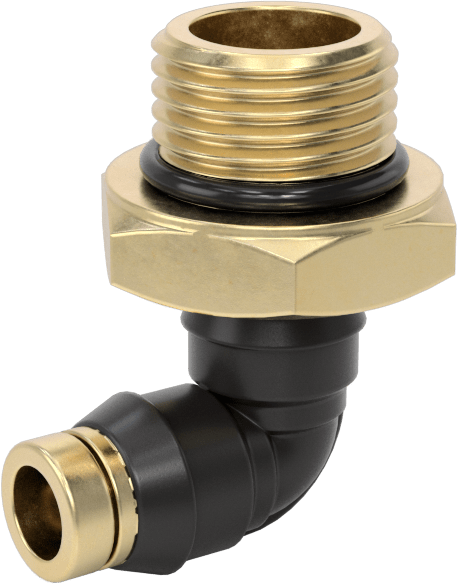 Yüksek Basınçlı D.O.T. Bas-Bağlan Tipi Bağlantı Elemanı, 1/4" Dış Çaplı Boru için 90 Derece Dirsek Adaptörü, M16 x 1,5 mm Erkek