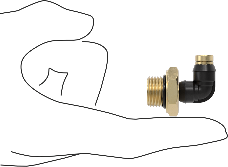 Yüksek Basınçlı D.O.T. Bas-Bağlan Tipi Bağlantı Elemanı, 1/4" Dış Çaplı Boru için 90 Derece Dirsek Adaptörü, M16 x 1,5 mm Erkek