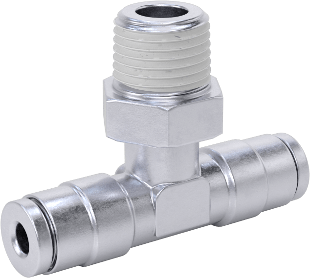 Nikel Kaplı Pirinç Bas-Bağlan Tüp Bağlantı Elemanı, Hava için, Hat Üstü T, 1/8" Boru Dış Çapı x 1/8 NPT Erkek için