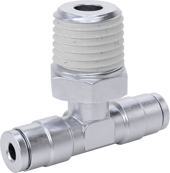 Nikel Kaplı Pirinç Bas-Bağlan Tüp Bağlantı Elemanı, Hava için, Hat Üstü T, 1/8" Boru Dış Çapı x 1/4 NPT Erkek