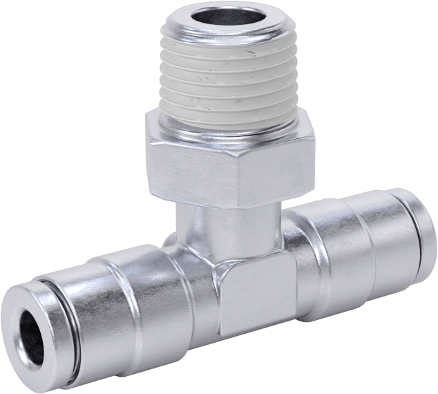 Nikel Kaplı Pirinç Bas-Bağlan Tüp Bağlantı Elemanı, Hava için, Hat Üstü T, 5/32" Boru Dış Çapı x 1/8 NPT Erkek