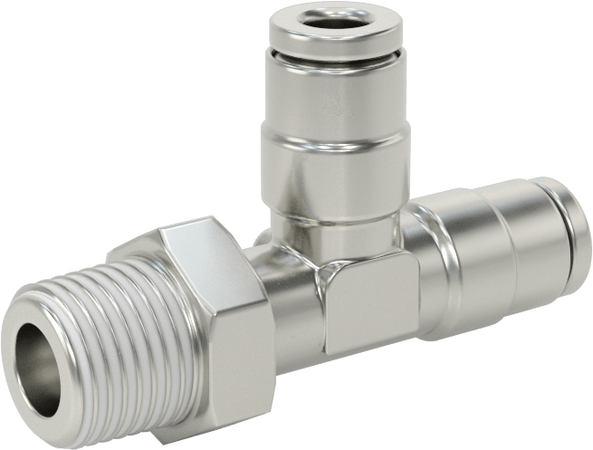 Nikel Kaplı Pirinç Bas-Bağlan Tüp Bağlantı Elemanı, Hava için, Dik Açı T, 5/32" Boru Dış Çapı, 1/8 NPT Erkek