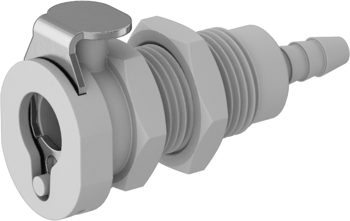 Kimyasallar için Hızlı Bağlantı Kesme Boru Bağlantısı, Duvar İçi Dikenli Soket, 1/8 Kaplin Boyutu, 1/8" Boru İç Çapı için