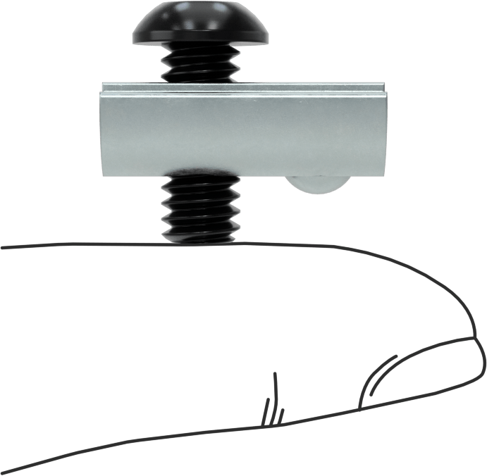 T-Yuvalı Çerçeve Bağlantı Elemanları, Kendinden Hizalamalı Somun ve Vida, 5/8" Diş Uzunluğu, 1,5 inç ve 40 mm Ray
