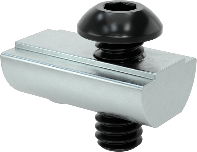 T-Yuvalı Çerçeve Bağlantı Elemanları, Kendinden Hizalamalı Somun ve Vida, 5/8" Diş Uzunluğu, 1,5 inç ve 40 mm Ray