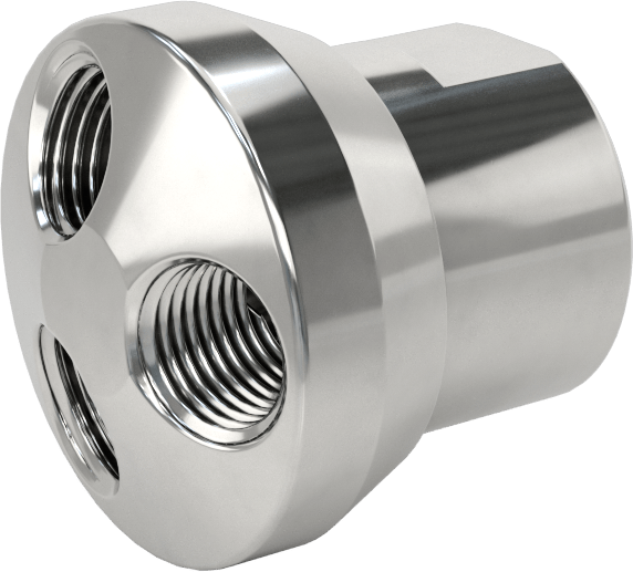 Hortum Hatları için Yuvarlak Manifoldlar, 316 Paslanmaz Çelik, 3 Çıkış 1/4 NPT Giriş x 1/4 NPT Çıkış