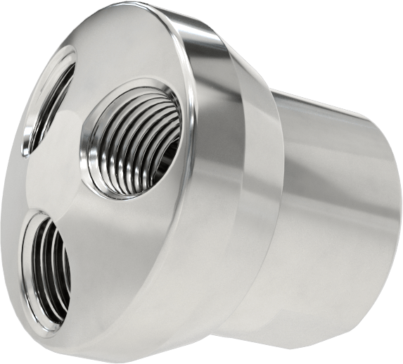 Hortum Hatları için Yuvarlak Manifoldlar, 316 Paslanmaz Çelik, 3 Çıkış 3/8 NPT Giriş x 1/4 NPT Çıkış