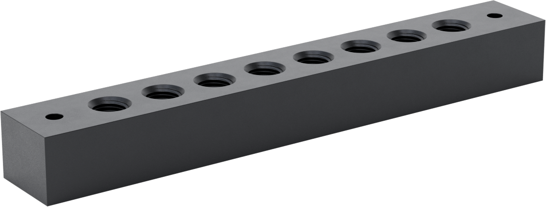 Dik Açı Akış Bağlantı Bloğu, 8 Çıkış, 1/4 NPT Giriş x 1/4 NPT Çıkış, 8-7/8" Uzunluk