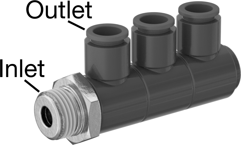Hava ve Su için Bas-Bağlan Boru Bağlantı Parçası, 4 Çıkışlı Manifold, 1/2 NPT Erkek x 1/2" Dış Çaplı Boru için