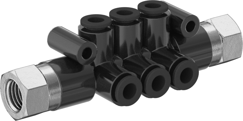 Hava ve Su için Bas-Bağlan Boru Bağlantı Parçası, Manifold, 1/4 NPT Dişi, 1/4" Boru Dış Çapı için 6 Çıkış