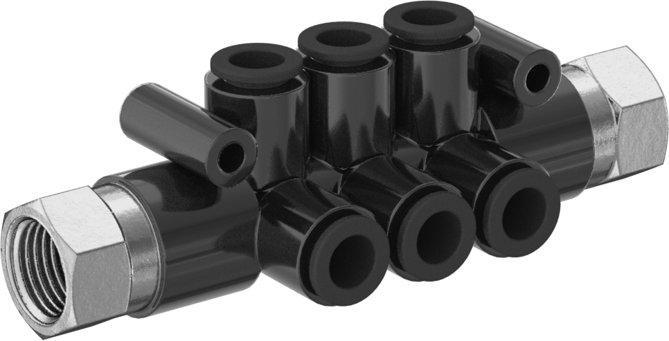 Hava ve Su için Bas-Bağlan Boru Bağlantı Parçası, Manifold, 3/8 NPT Dişi, 5/16" Boru Dış Çapı için 6 Çıkış