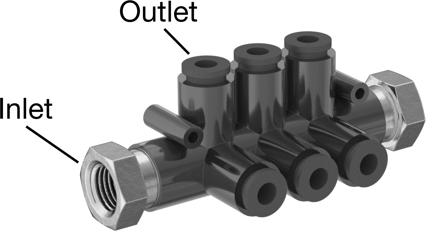 Kaynak Sıçramasına Dayanıklı Bas-Bağla Boru Bağlantısı, 6 Çıkışlı Manifold, 1/4 BSPT Dişi x 6 mm Dış Çaplı Boru