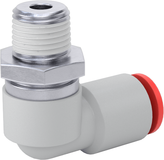 Hava için Dönen Push-to-Connect Boru Bağlantı Elemanı, 90 Derece Dirsek, 1/4" Boru Dış Çapı x 1/8 NPT Erkek için