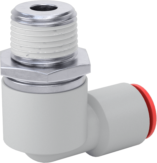 Hava için Dönen Push-to-Connect Boru Bağlantı Elemanı, 90 Derece Dirsek, 3/8" Boru Dış Çapı x 3/8 NPT Erkek için