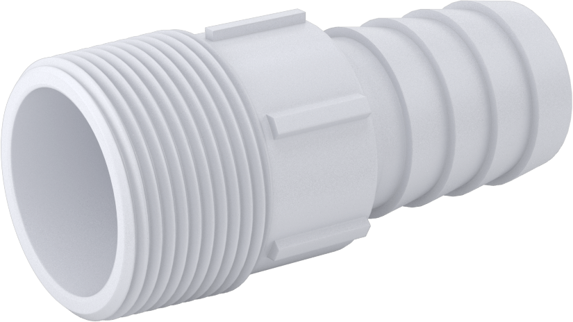 Plastik Dikenli Hortum Bağlantı Elemanı, Kimyasallar için, 1-1/4" Hortum İç Çapı için, 1-1/4 NPT Erkek