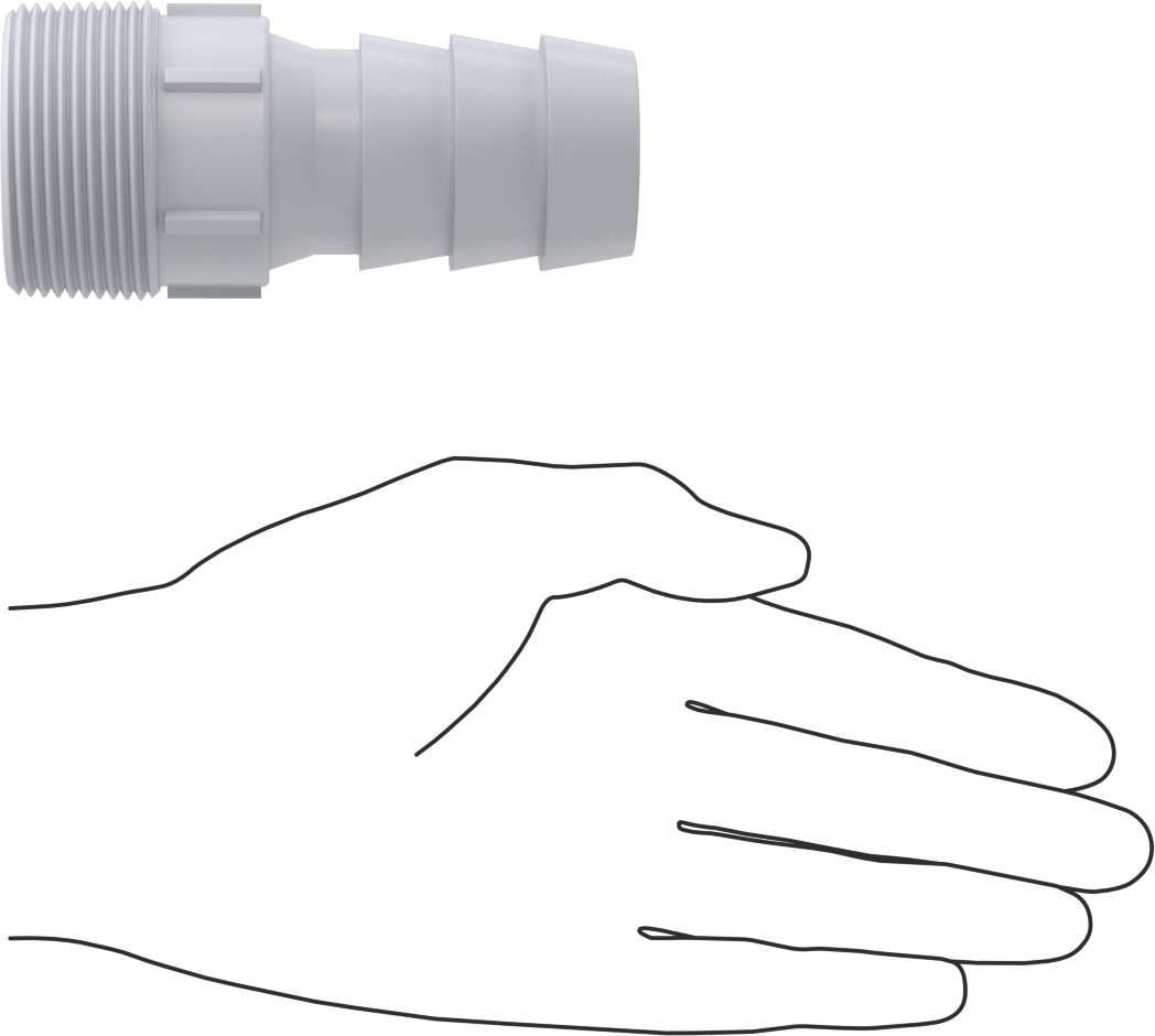 Plastik Dikenli Hortum Bağlantı Elemanı, Kimyasallar için, 1-1/2" Hortum İç Çapı için, 1-1/2 NPT Erkek