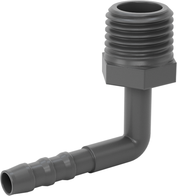 Plastik Dikenli Hortum Bağlantı Elemanı, 3/16" Hortum İç Çapı için 90 Derece Dirsek Adaptörü, 1/4 NPT Erkek
