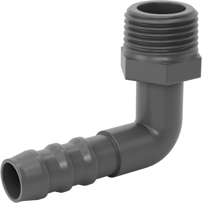 Plastik Dikenli Hortum Bağlantı Elemanı, 3/8" Hortum İç Çapı için 90 Derece Dirsek Adaptörü, 3/8 NPT Erkek