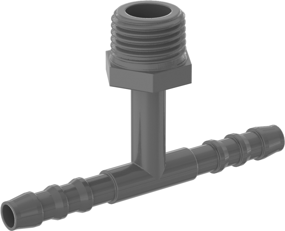 Plastik Dikenli Hortum Bağlantı Elemanı, 5/32" İç Çaplı Hortum için Hat Üstü T Adaptörü, 1/8 NPT Erkek