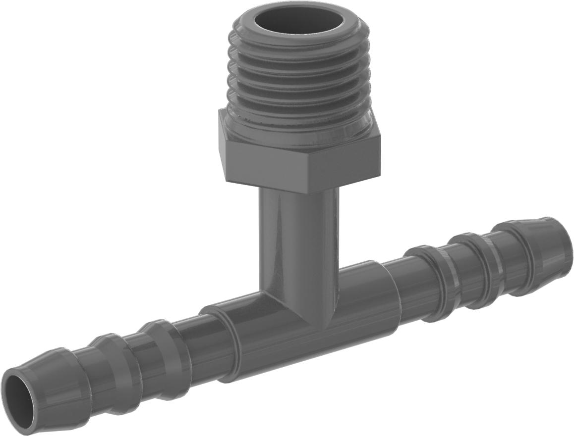 Plastik Dikenli Hortum Bağlantı Elemanı, 1/4" Hortum İç Çapı için Hat Üstü T Adaptörü, 1/4 NPT Erkek