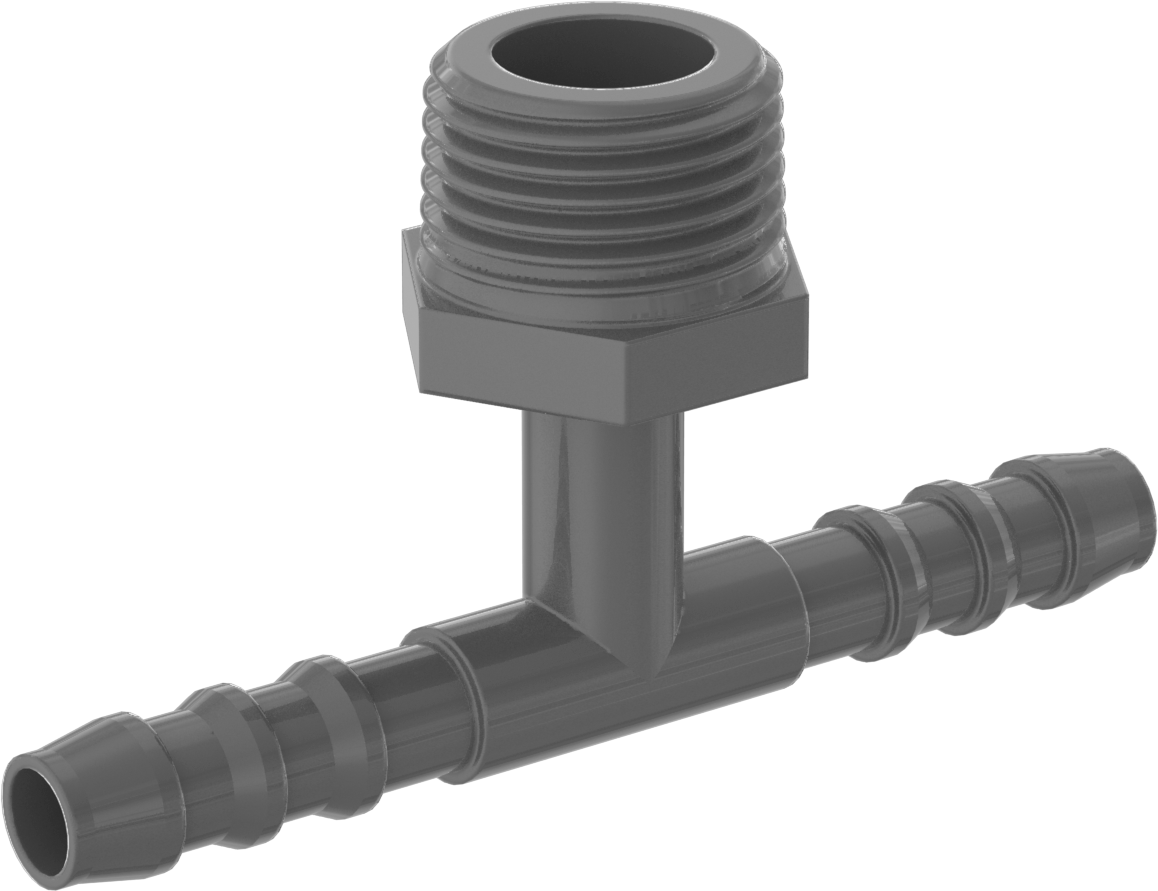 Plastik Dikenli Hortum Bağlantı Elemanı, 1/4" Hortum İç Çapı için Hat Üstü T Adaptörü, 3/8 NPT Erkek