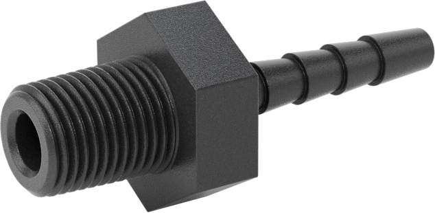 Plastik Dikenli Hortum Bağlantı Elemanı, Adaptör, 3/16" Hortum İç Çapı, 1/8 NPT Erkek, 150 PSI