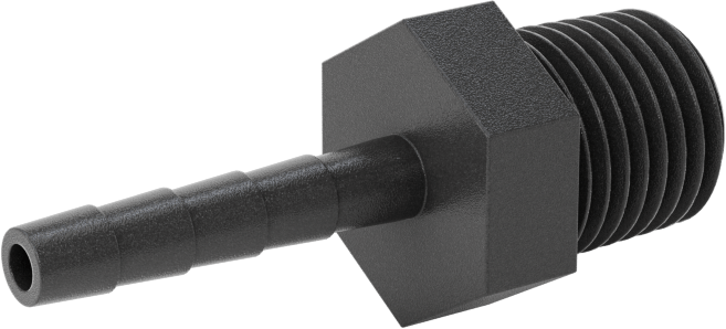 Plastik Dikenli Hortum Bağlantı Elemanı, Adaptör, 3/16" Hortum İç Çapı, 1/4 NPT Erkek, 150 PSI