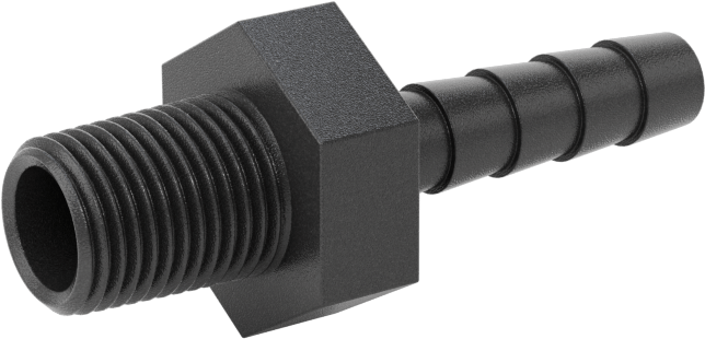 Plastik Dikenli Hortum Bağlantı Elemanı, Su için, Adaptör, 1/4" Hortum İç Çapı, 1/8 NPT Erkek, 150 PSI