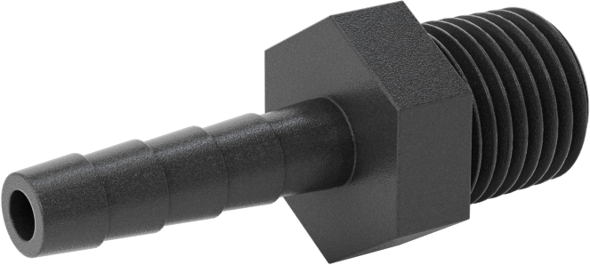 Plastik Dikenli Hortum Bağlantı Elemanı, Su için, Adaptör, 1/4" Hortum İç Çapı, 1/4 NPT Erkek, 150 PSI