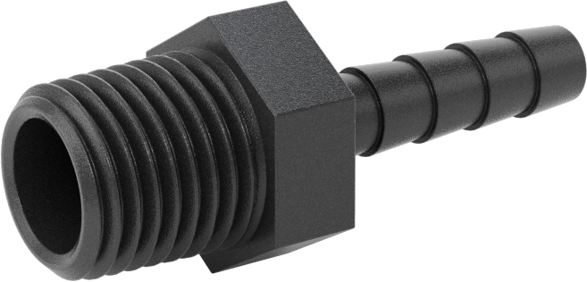 Plastik Dikenli Hortum Bağlantı Elemanı, Su için, Adaptör, 1/4" Hortum İç Çapı, 1/4 NPT Erkek, 150 PSI