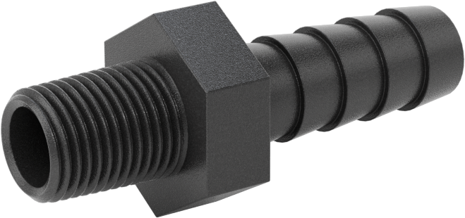 Plastik Dikenli Hortum Bağlantı Elemanı, Su için, Adaptör, 3/8" Hortum İç Çapı, 1/8 NPT Erkek, 150 PSI