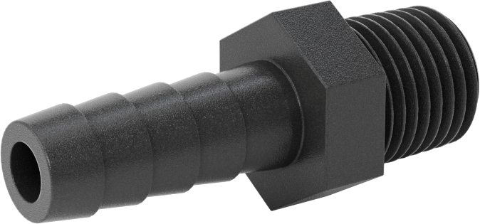 Plastik Dikenli Hortum Bağlantı Elemanı, Su için, Adaptör, 3/8" Hortum İç Çapı, 1/4 NPT Erkek, 150 PSI