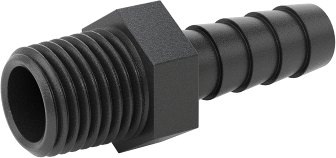 Plastik Dikenli Hortum Bağlantı Elemanı, Su için, Adaptör, 3/8" Hortum İç Çapı, 1/4 NPT Erkek, 150 PSI