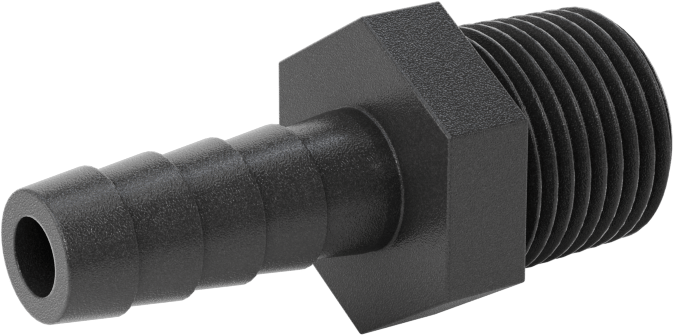 Plastik Dikenli Hortum Bağlantı Elemanı, Su için, Adaptör, 3/8" Hortum İç Çapı, 3/8 NPT Erkek, 150 PSI