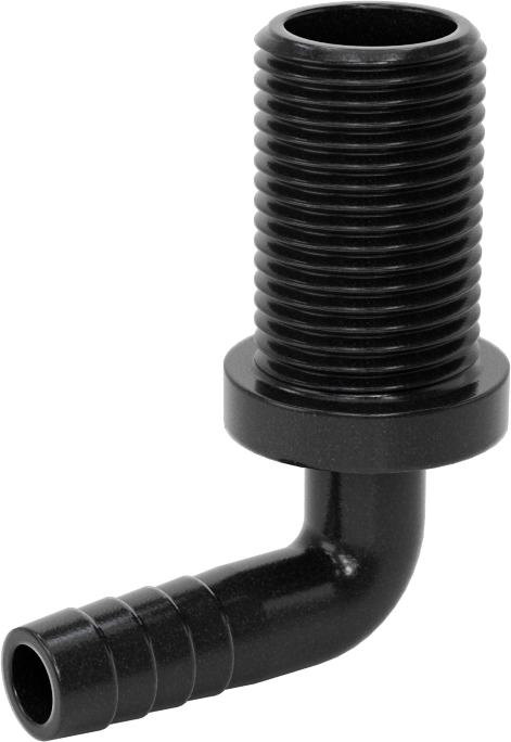 Plastik Dikenli Hortum Bağlantı Elemanı, Su için, Dirsek, 3/8" Hortum İç Çapı, 11/16"-16 UN/UNF Erkek