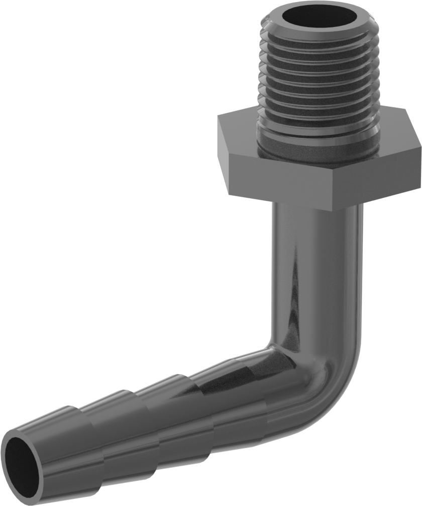 Plastik Dikenli Hortum Bağlantı Elemanı, Su için, Dirsek, 1/4" Hortum İç Çapı, 1/8 NPT Erkek, 150 PSI