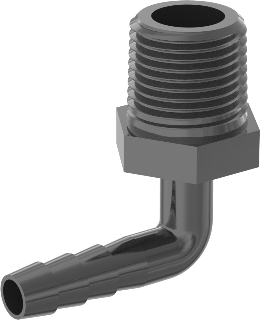 Plastik Dikenli Hortum Bağlantı Elemanı, Su için, Dirsek, 1/4" Hortum İç Çapı, 3/8 NPT Erkek, 150 PSI