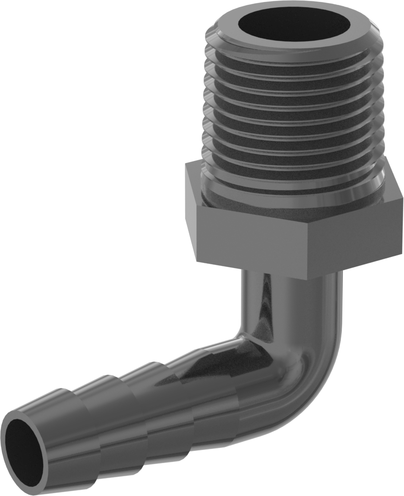 Plastik Dikenli Hortum Bağlantı Elemanı, Su için, Dirsek, 5/16" Hortum İç Çapı, 3/8 NPT Erkek, 150 PSI
