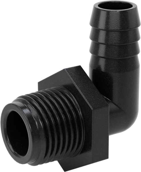 Plastik Dikenli Hortum Bağlantı Elemanı, Su için, Dirsek, 1/2" Hortum İç Çapı, 1/2 NPT Erkek, 150 PSI
