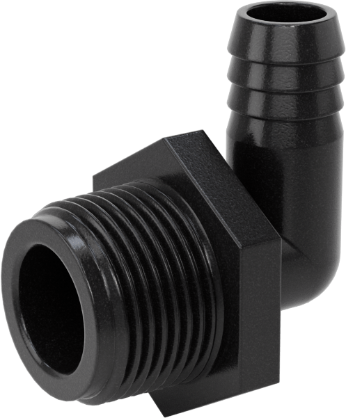 Plastik Dikenli Hortum Bağlantı Elemanı, Su için, Dirsek, 1/2" Hortum İç Çapı, 3/4 NPT Erkek, 150 PSI