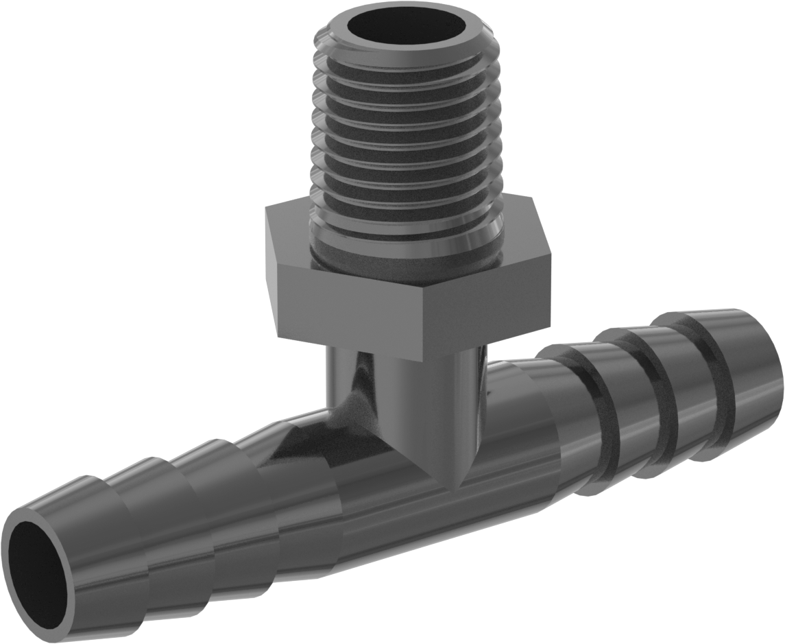 Plastik Dikenli Hortum Bağlantı Elemanı, Su için, 3/8" Hortum İç Çapı için T Adaptörü, 1/4 NPT Erkek